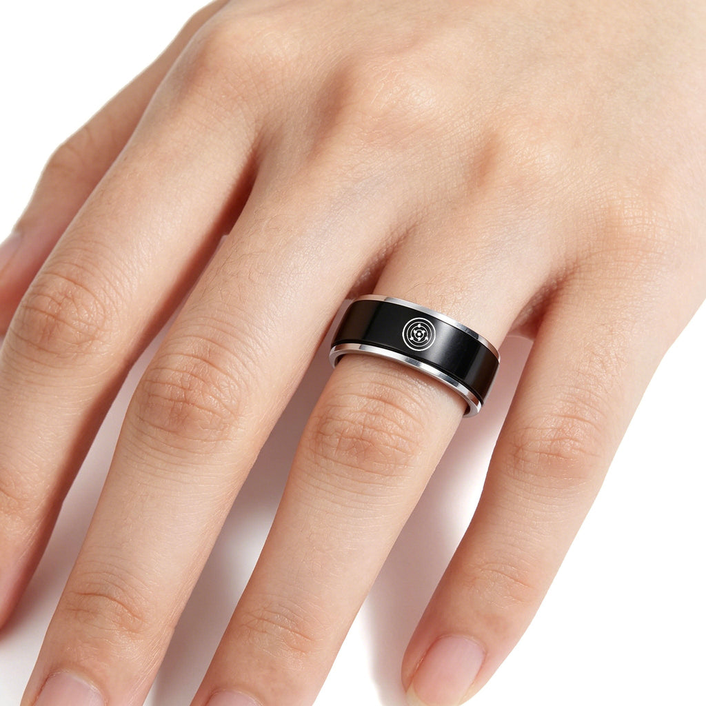 Naruto Sasuke Mangekyo Sharingan Spinner Ring, Rotatable Anime Titanium Steel Ring