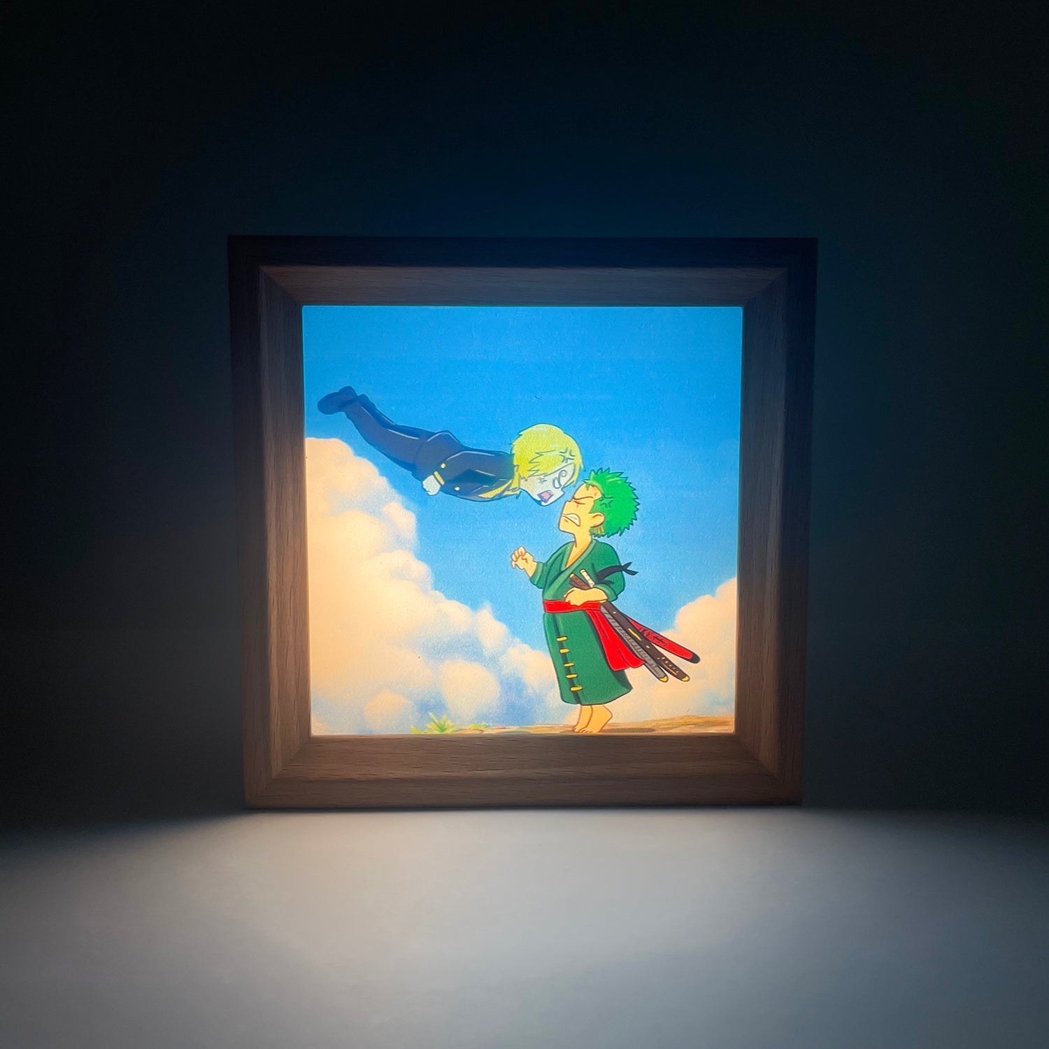 Tableau décoratif lumineux en bois massif Luffy/Ace, petite veilleuse, cadre photo, tableau décoratif.