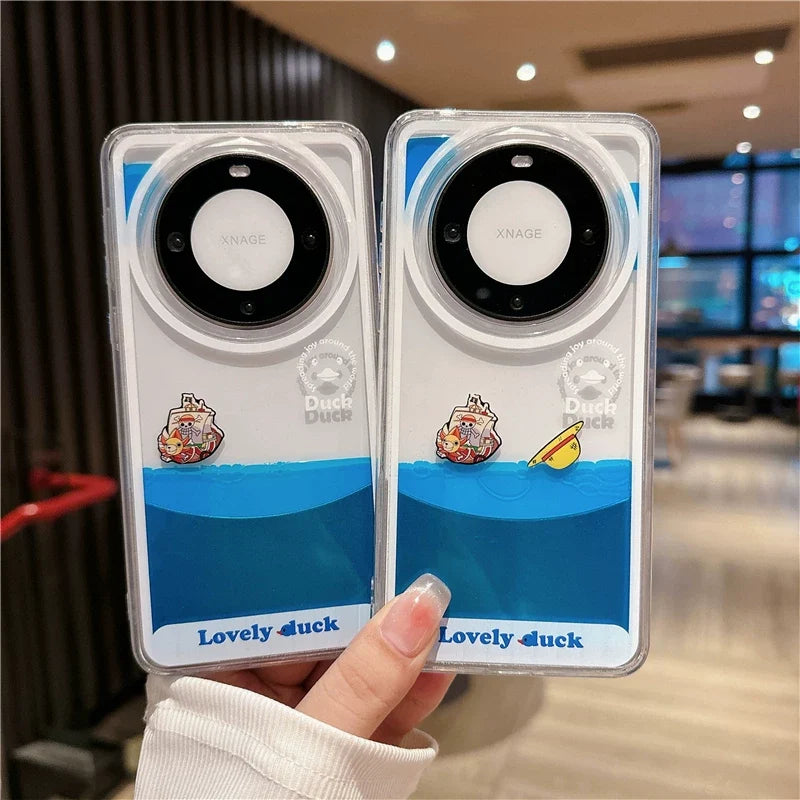 One Piece Thousand Sunny Liquid Quicksand Phone Case, Floating Straw Hat Pirates Design (iPhone 11-17 Pro Max)