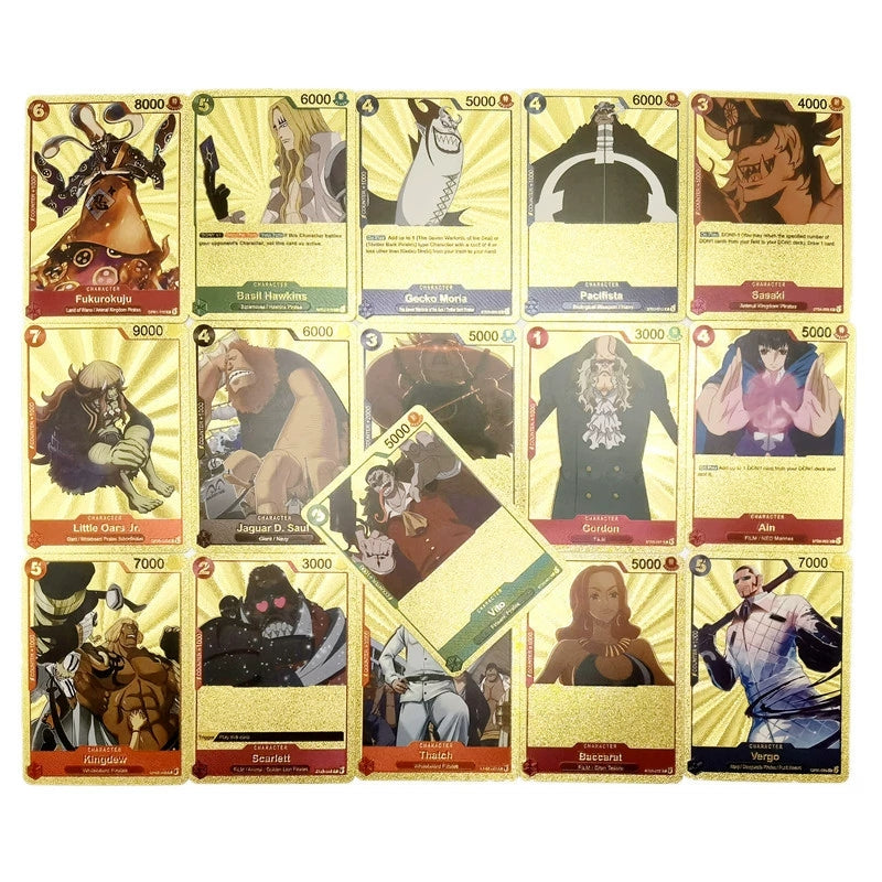 Coffret de Cartes à Collectionner One Piece Monkey D Luffy Roronoa Zoro Feuille d'Or, Cartes de Jeu TCG Plaqué Or Imperméable Personnage Anime