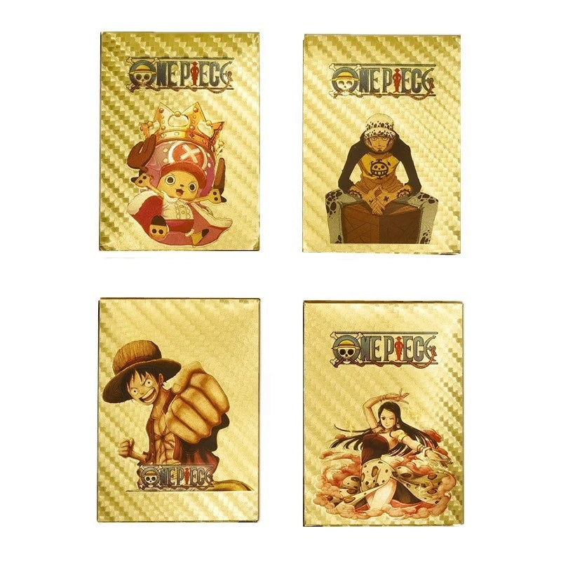 Coffret de Cartes à Collectionner One Piece Monkey D Luffy Roronoa Zoro Feuille d'Or, Cartes de Jeu TCG Plaqué Or Imperméable Personnage Anime