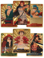 Coffret de Cartes à Collectionner One Piece Monkey D Luffy Roronoa Zoro Feuille d'Or, Cartes de Jeu TCG Plaqué Or Imperméable Personnage Anime