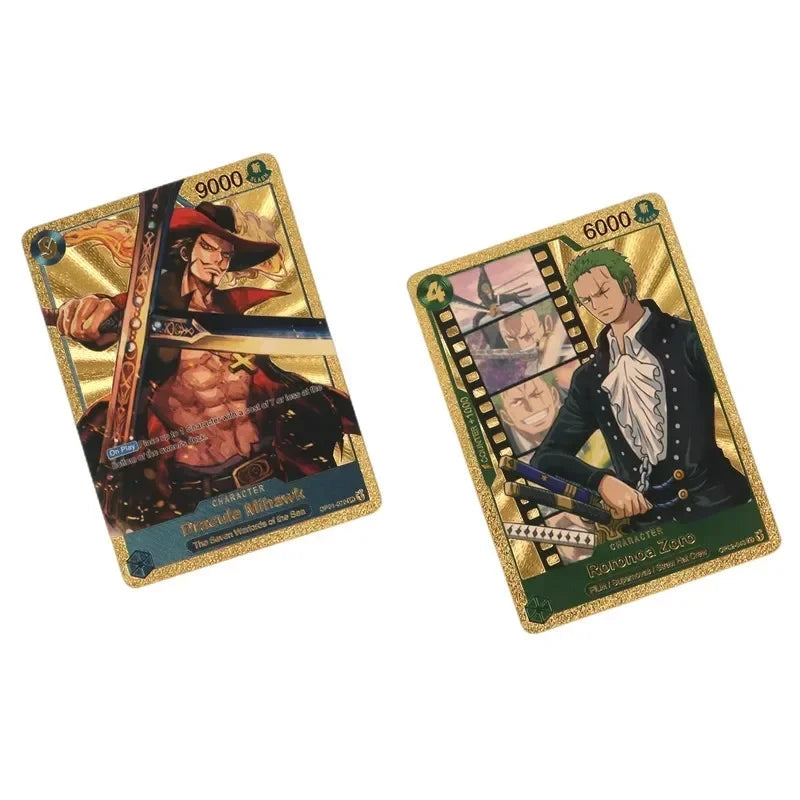 Coffret de Cartes à Collectionner One Piece Monkey D Luffy Roronoa Zoro Feuille d'Or, Cartes de Jeu TCG Plaqué Or Imperméable Personnage Anime