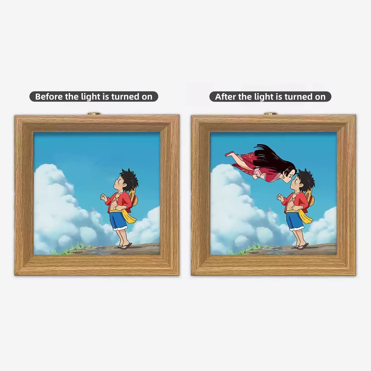 Tableau décoratif lumineux en bois massif Luffy/Ace, petite veilleuse, cadre photo, tableau décoratif.